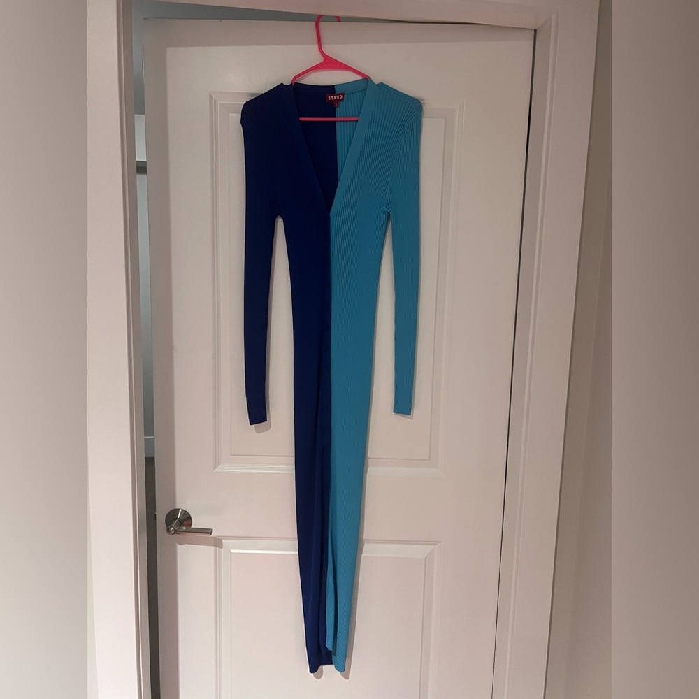 STAUD Two-Tone Blue Long Sleeve Dress